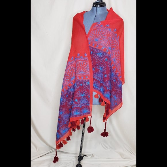 🧚HOST PICK🧚Nanette Lepore Silk and Wool Wrap/Scarf in Crimson and Imperial EUC - Picture 3 of 14